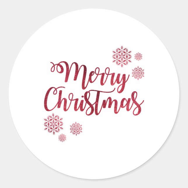 Merry Christmas Red Snowflake Tygraphy  Classic Round Sticker (Front)