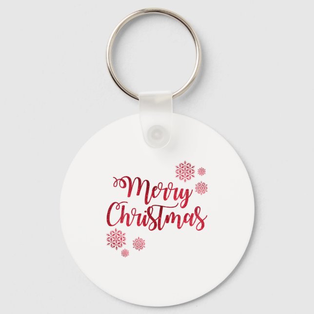 Merry Christmas Red Snowflake Tygraphy  Keychain (Front)