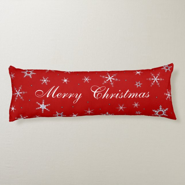 Merry Christmas Red Snowflakes Body Pillow (Back)