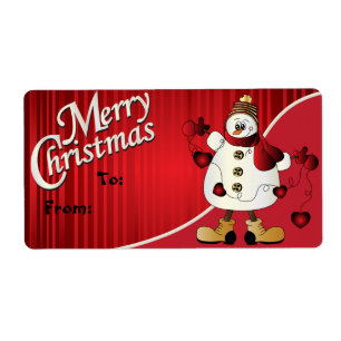 Merry Christmas Red Snowman Gift Tag