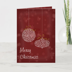 Merry Christmas Red Stars White Ornaments Card
