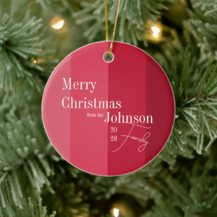 Merry Christmas Red Stripe Family Christmas Ceramic Ornament