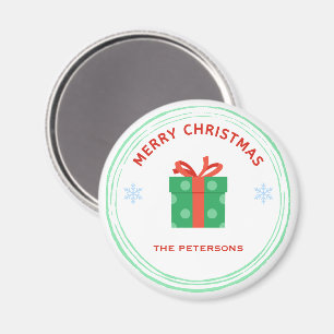Merry Christmas red text gift box on white Magnet