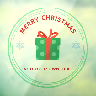 Merry Christmas red text gift box on white Window Cling