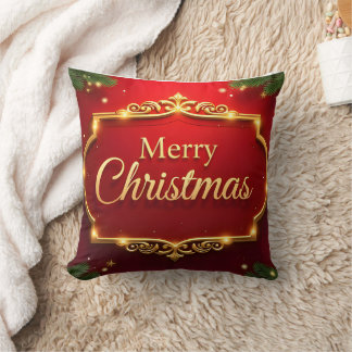 “Merry Christmas Red Throw Pillow – Festive Holida