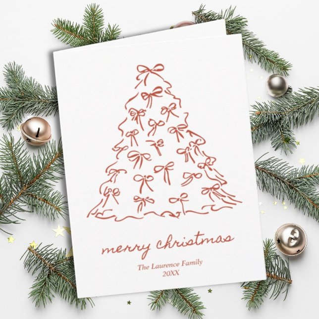 Merry Christmas Red Tree Bow Simple Folded Holiday Card (Merry Christmas Folded Holiday Card)