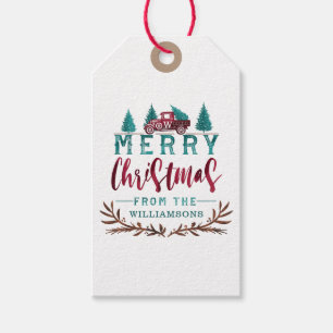 Merry Christmas Red Truck Christmas Tree Delivery Gift Tags