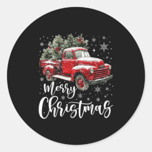 Merry Christmas Red Truck Family Matching Christma Classic Round Sticker
