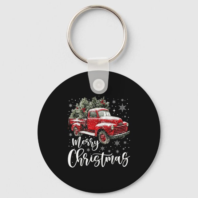 Merry Christmas Red Truck Family Matching Christma Keychain (Front)