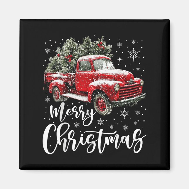 Merry Christmas Red Truck Family Matching Christma Magnet (Front)