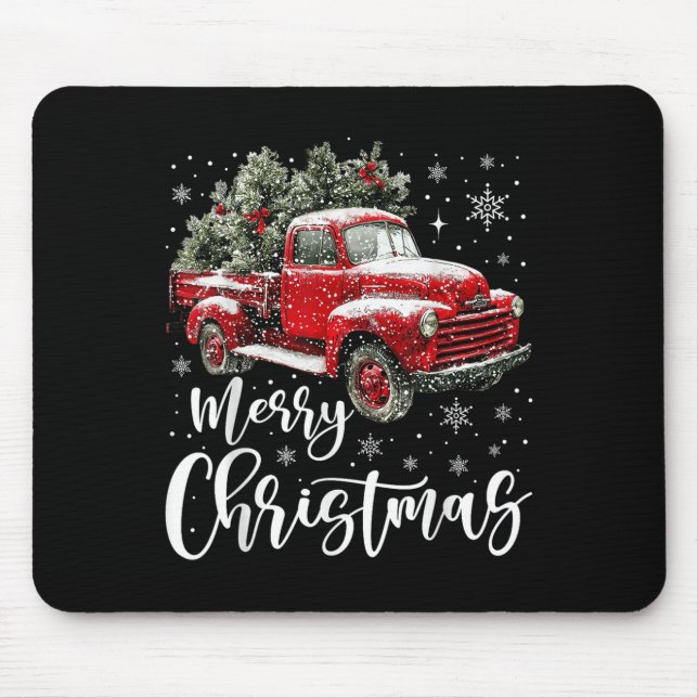 Merry Christmas Red Truck Family Matching Christma Mouse Pad (Front)