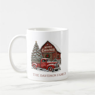 Merry Christmas Red Truck Personalized Family Name Coffee Mug