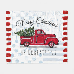 Merry Christmas Red Truck Personalized Fleece Blanket