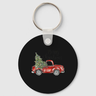 Merry Christmas Red Truck Tree Light Funny Family  Keychain