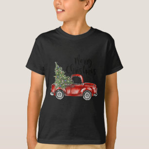 Merry Christmas Red Truck Tree Light Funny Family  T-Shirt
