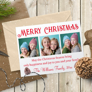 merry christmas,red typography 3 photos collage postcard