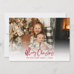 Merry Christmas Red Typography Photo Holiday Card