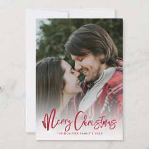 Merry Christmas Red Typography Photo Holiday Card