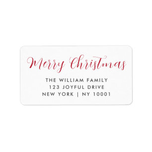 Merry Christmas Red Typography Return Address Label