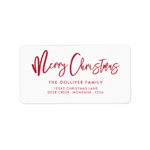Merry Christmas Red Typography Return Address Label