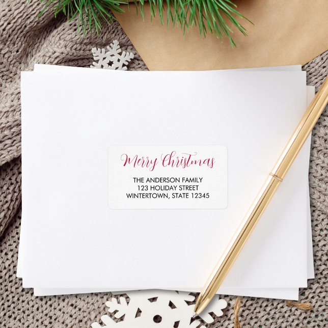 Merry Christmas Red Typography Return Address Label (Creator Uploaded)
