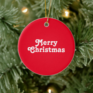 "Merry Christmas" red white Ceramic Ornament