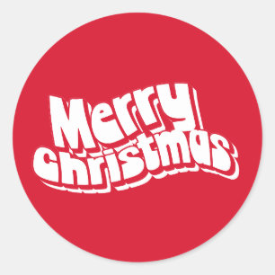 Merry Christmas Red White Fun Retro Classic Round Sticker