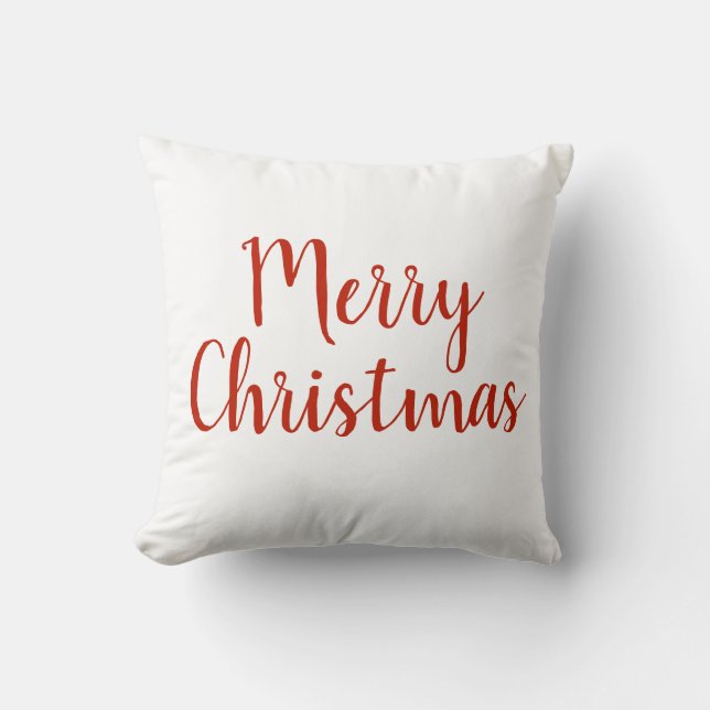 Merry Christmas Red White Holiday Throw Pillow (Front)