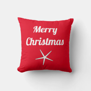 Merry Christmas Red White Nautical Starfish Gift Throw Pillow