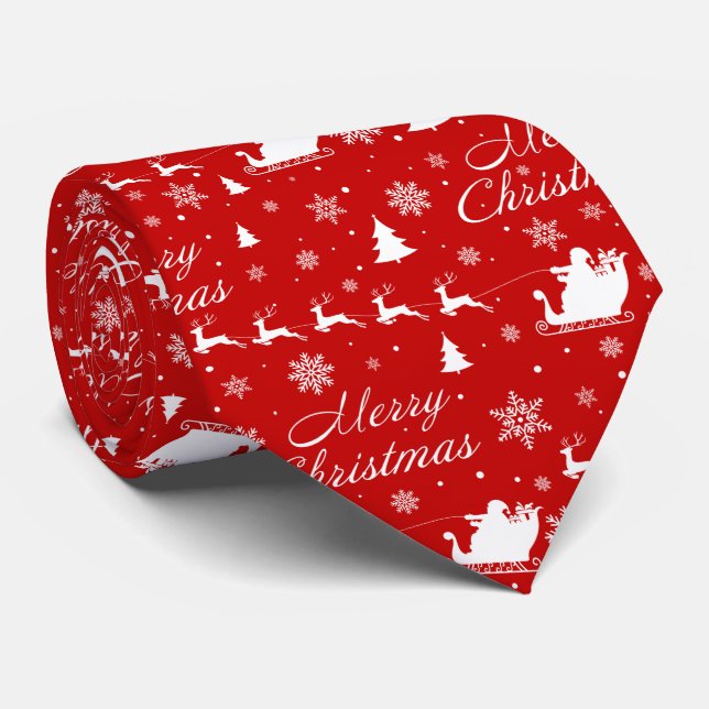 Merry Christmas Red & White Pattern Tie (Rolled)