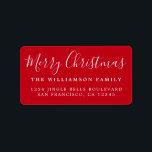 Merry Christmas Red White Return Address Label<br><div class="desc">Add some extra cheer to your holiday cards and invitations with our festive Merry Christmas return address labels. This stylish Christmas design features 'Merry Christmas' in white handwritten chic script calligraphy on a red background. Simply add your name and address. Exclusively designed for you by Happy Dolphin Studio. If you...</div>
