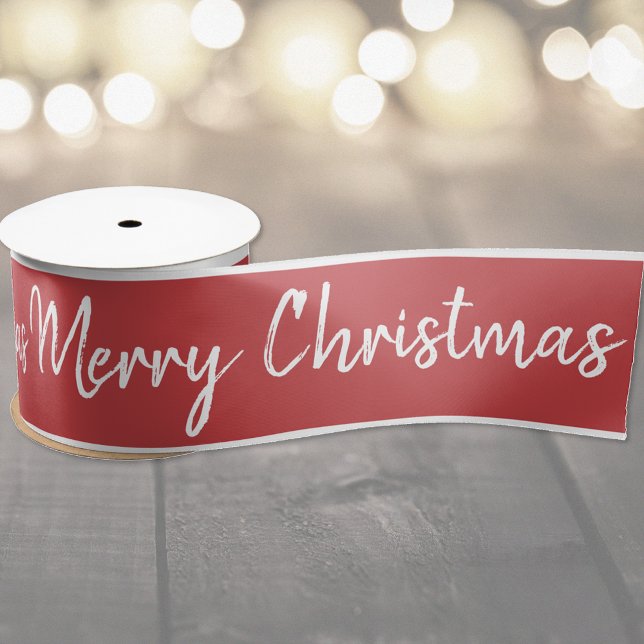 Merry Christmas Red White Ribbon | Personalize Satin Ribbon (Creator Uploaded)