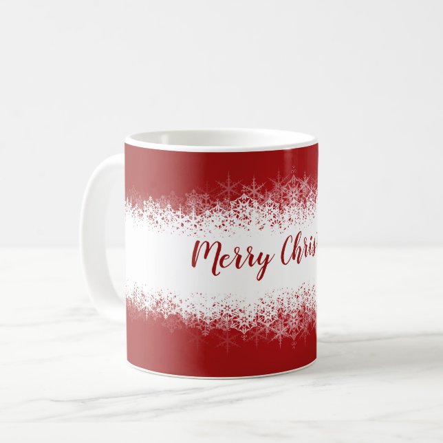 Merry Christmas Red White Snowflakes Coffee Mug (Front Left)