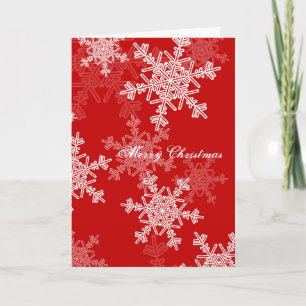 Merry Christmas Red White Snowflakes Minimalist Holiday Card