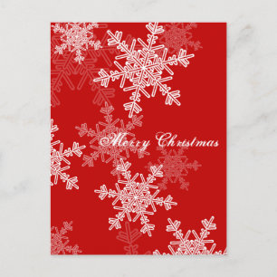 Merry Christmas Red White Snowflakes Minimalist Holiday Postcard