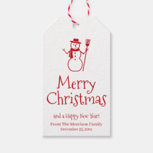 Merry Christmas red white snowman custom cute Gift Tags