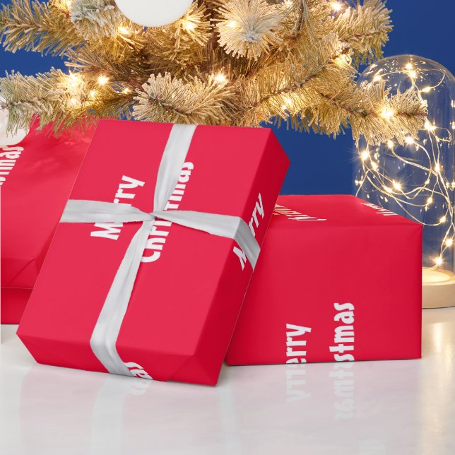 Merry Christmas Red White Striped Template Wrapping Paper (Holidays)