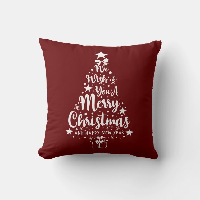 Merry Christmas Red White Throw Pillow (Front)