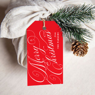 Merry Christmas   Red with Elegant Calligraphy Gift Tags