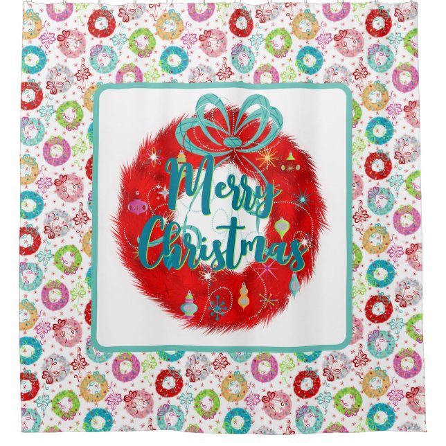 Merry Christmas Red Wreath Retro Christmas (Front)