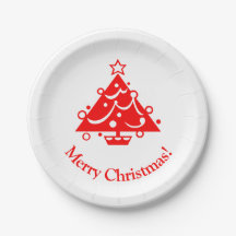 Merry Christmas Red Xmas Trees Holiday Paper Plate