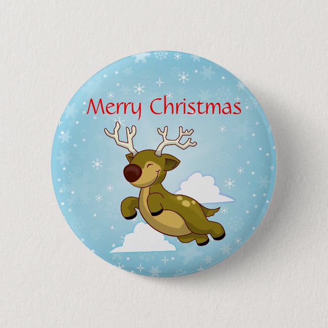 Merry Christmas Reindeer 2 Inch Round Button (Front)