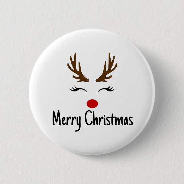 Merry Christmas Reindeer 2 Inch Round Button (Front)