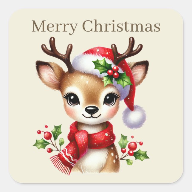 Merry Christmas reindeer add text  Square Sticker (Front)