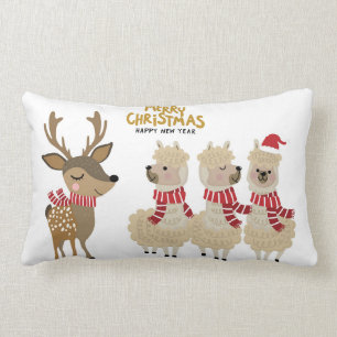 Merry Christmas   Reindeer & Alpacas Lumbar Pillow
