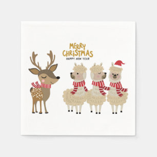 Merry Christmas   Reindeer & Alpacas Napkin