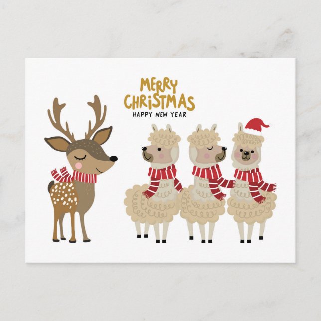 Merry Christmas | Reindeer & Alpacas Postcard (Front)