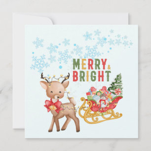 Merry Christmas Reindeer and Santa Sleigh Holiday Card