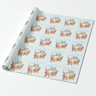 Merry Christmas Reindeer and Santa Sleigh Wrapping Paper
