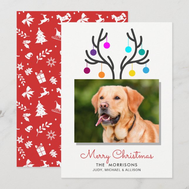 Merry Christmas Reindeer Antler Photo Pet Holiday (Front/Back)